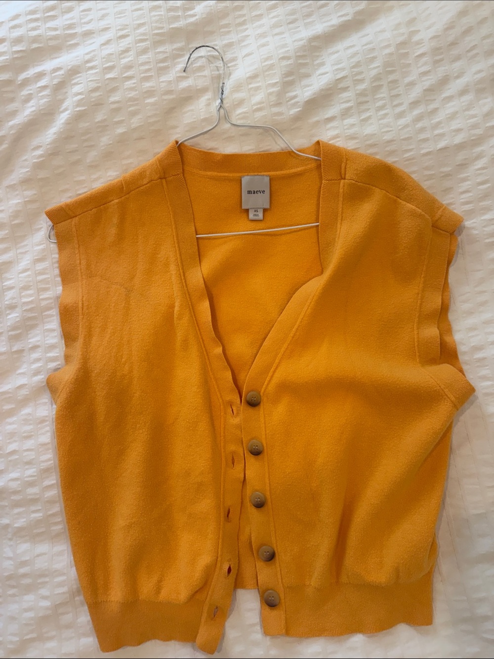 Maeve at Anthropologie Slouchy Sleeveless Button-Front Vest in Tangerine